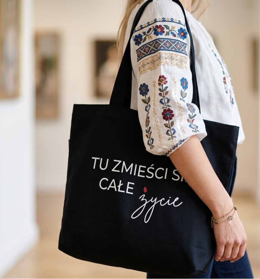 Torba na zakupy CZARNA z nadrukiem
