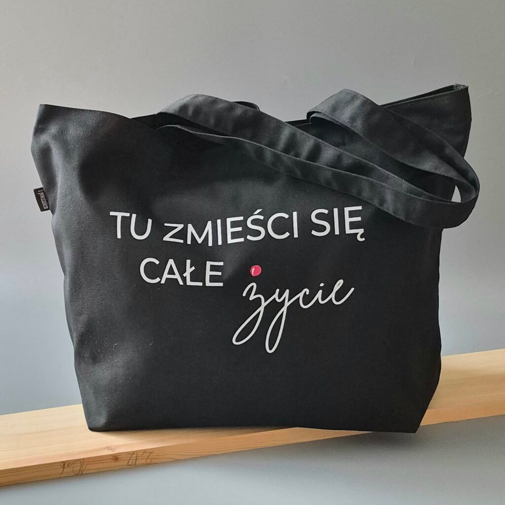Torba na zakupy CZARNA z nadrukiem